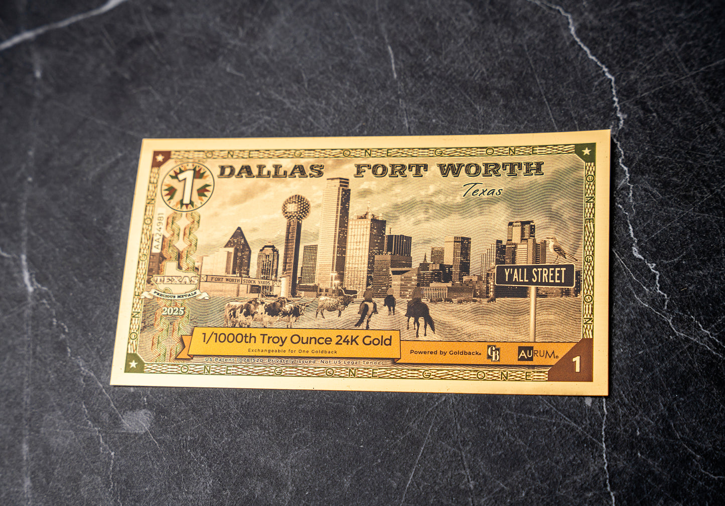 Dallas Fort Worth Limited Edition 1 Goldback - Texas Skyline