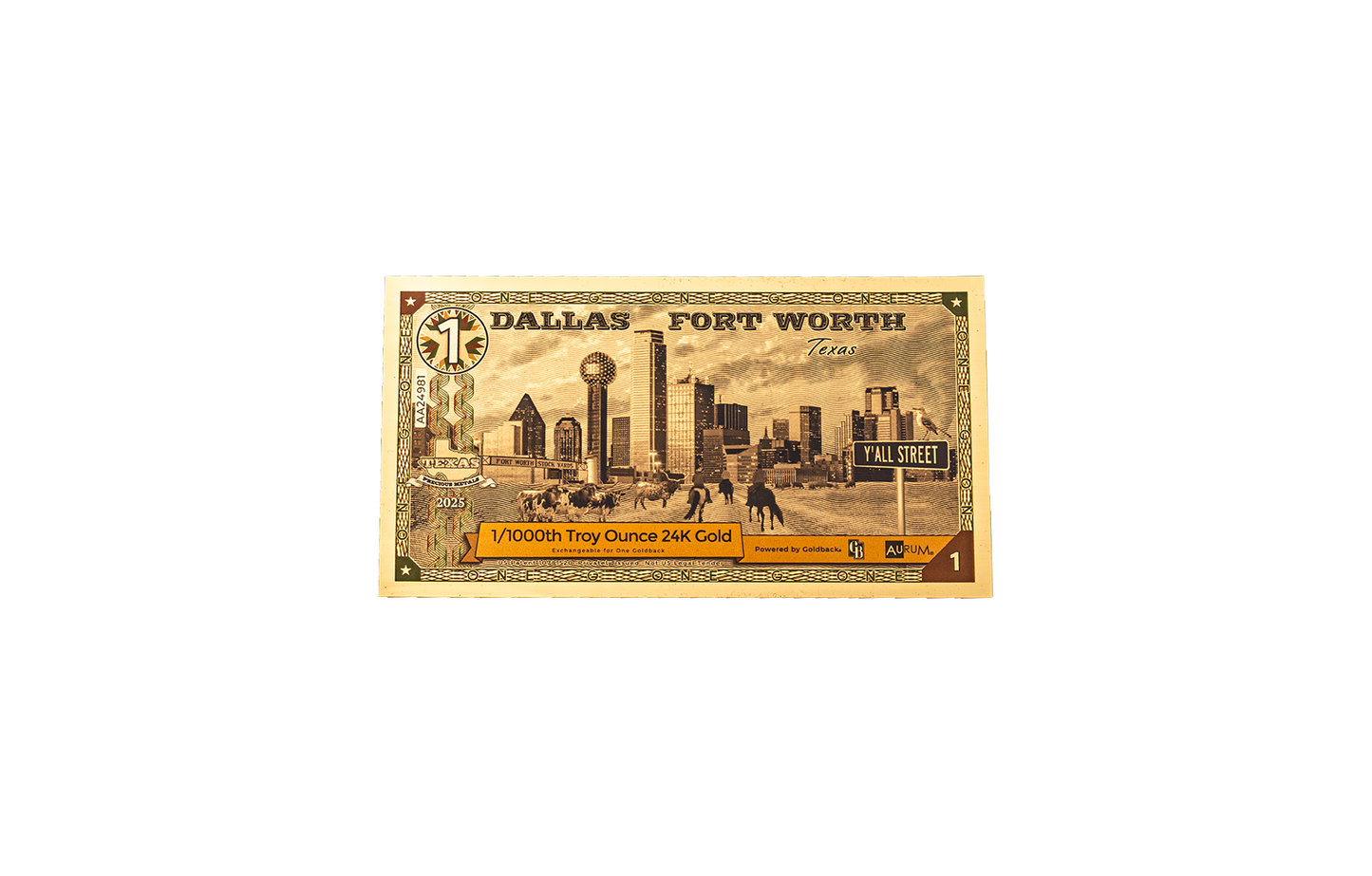 Dallas Fort Worth Limited Edition 1 Goldback - Texas Skyline