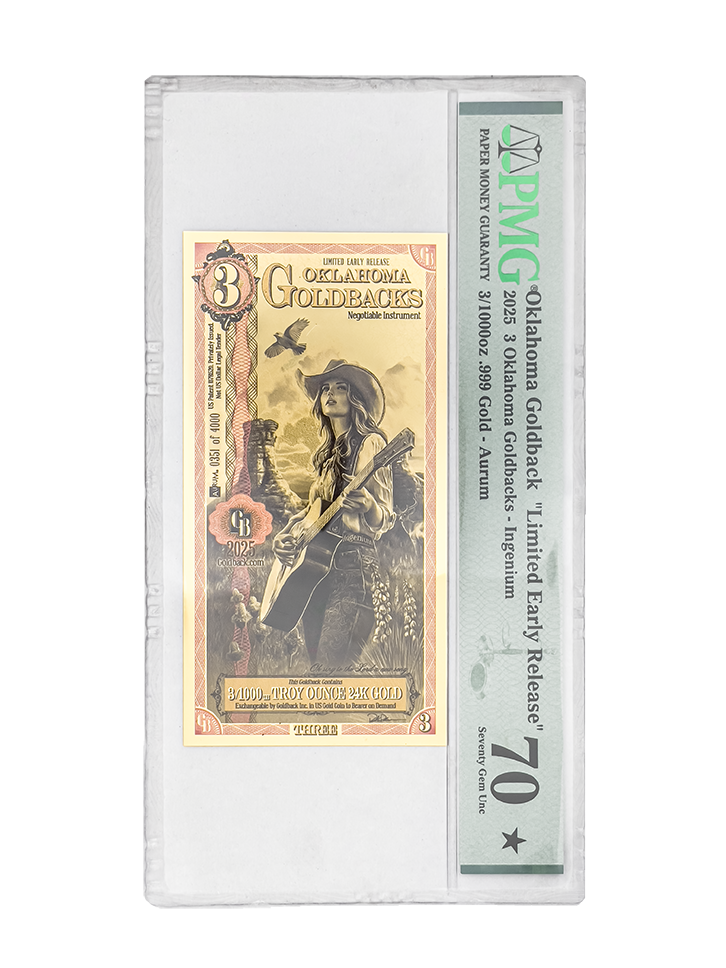 Oklahoma 3 Goldback – Limited Early Release (LER) PMG 70 | Only 4,000 Minted