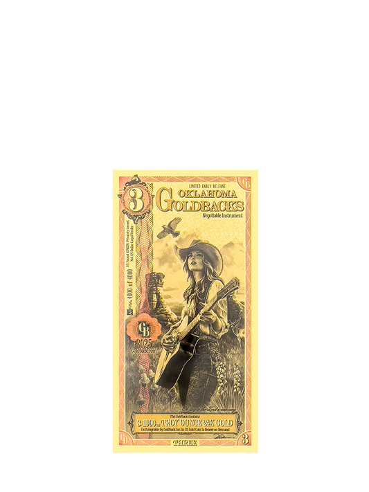 Oklahoma 3 Goldback – Limited Early Release (LER) PMG 70 | Only 4,000 Minted